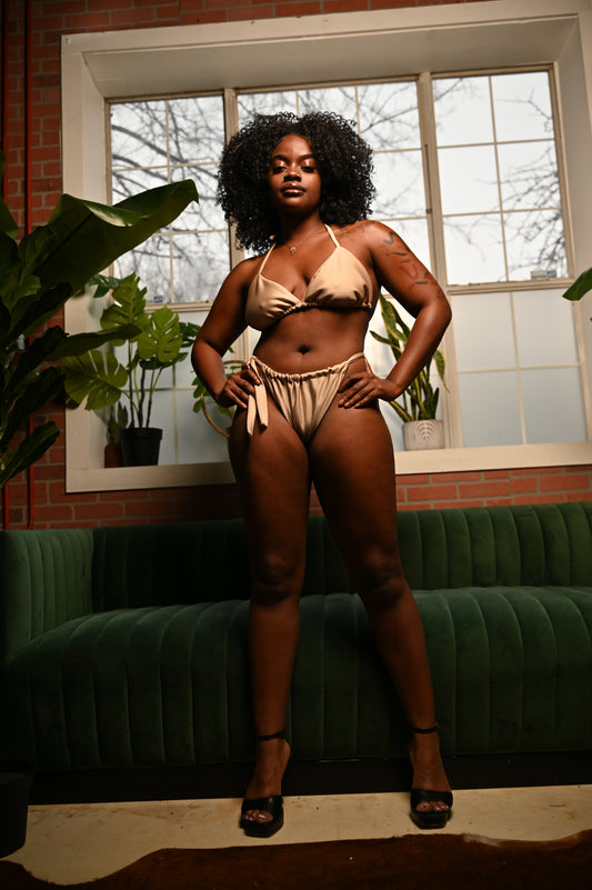 Beige Dune Triangle Side-tie Bikini Set