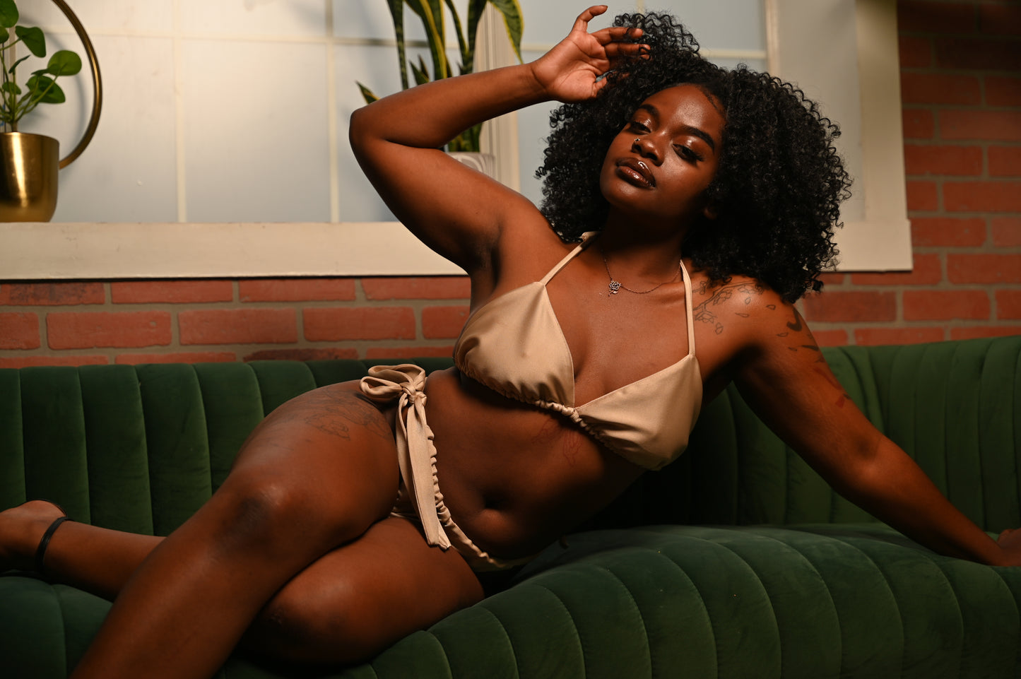 Beige Dune Triangle Side-tie Bikini Set